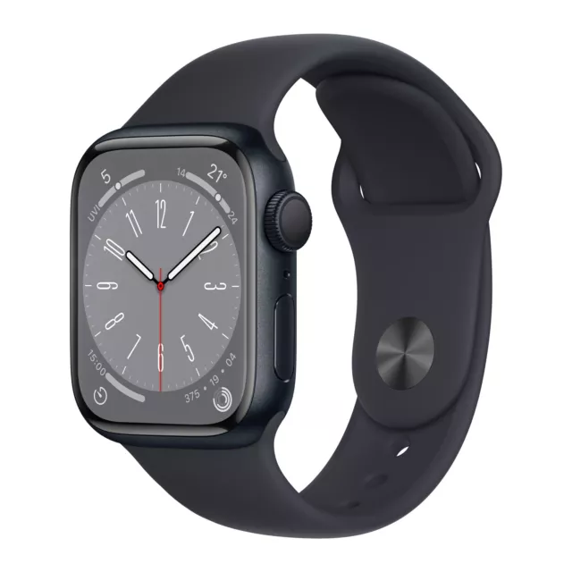 Apple Watch Series 8 GPS 41 mm Aluminiumgehäuse Mitternacht Sportarmband schwarz
