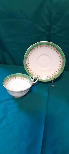 Vintage Aynsley Teacup & Saucer Green and Gold