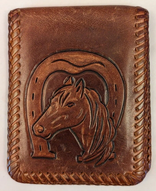 Vintage Western Cowboy Bi-Fold HORSE head, saddle, horse shoe, leather