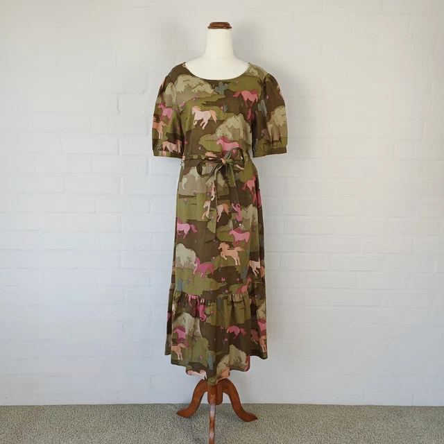 PRINCESS HIGHWAY SIZE 12 Olive Green Linen Blend Wild Horses