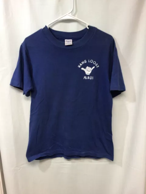 Hang Loose Maui Blue M Cotton Vintage USA Single Stitch T Shirt T18