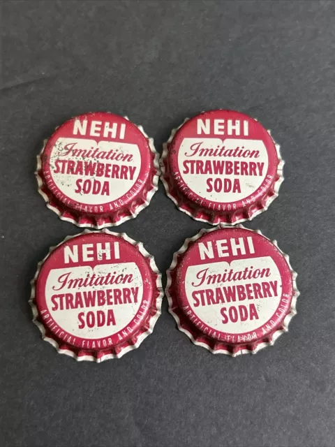 Rare Vintage NEHI Imitation Strawberry Soda Cork Lined bottle cap Lot Of 4