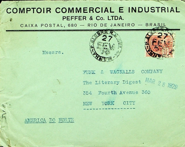 BRAZIL 1929 800rs ON COVER FROM RIO DE JANEIRO TO NEW YORK USA