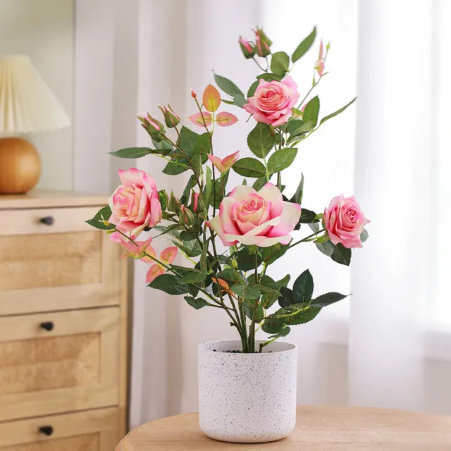 Artificial Rose Flowers Tree Tabletop Potted 13pcs Flowers Indoor Outdoor Decor