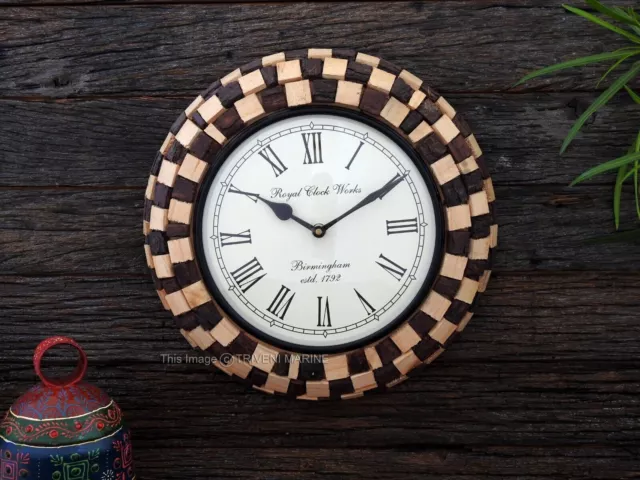 Wooden Hand Crafted Wall Clock Handcrafted Two Tone Wall Decor Clock 12 Inch