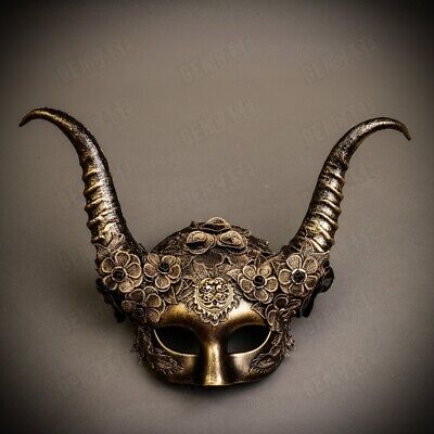 Luxury Women Venetian Krampus Ram Horns Halloween Masquerade Mask - Dark Gold