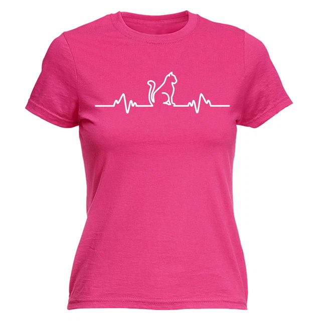 Cat Heart Beat Pulse WOMENS T-SHIRT Kitten Cute Crazy Lady Pussy Gift birthday