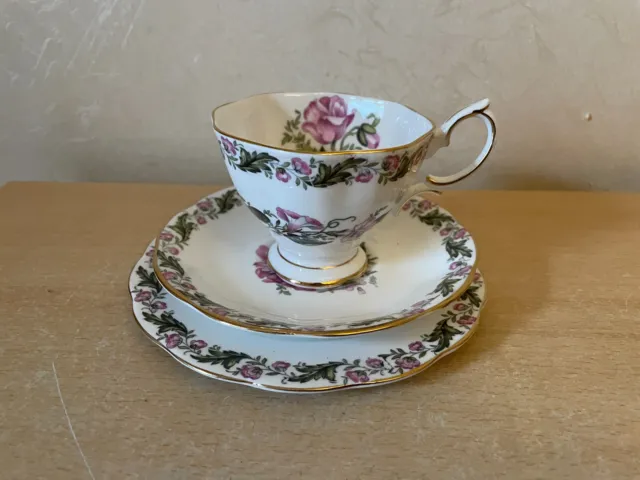 Vintage Royal Albert Tea Cup saucer & side plate trio Cotswold Pattern Bone chin