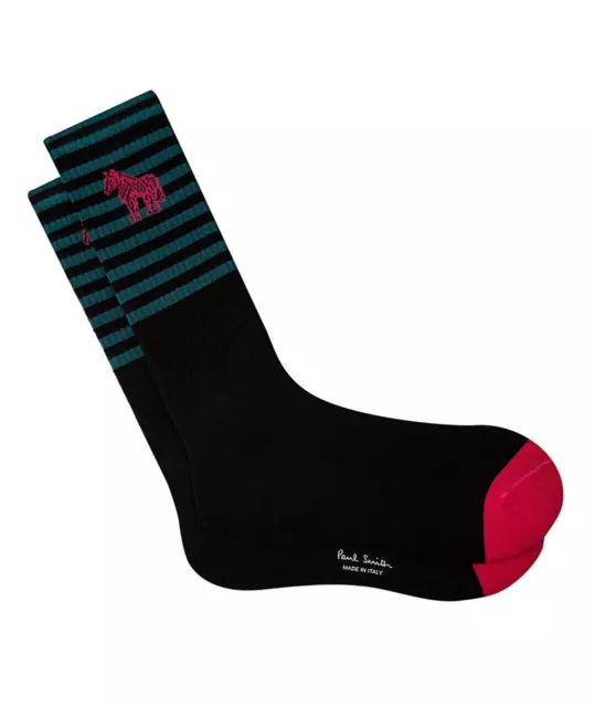 PAUL SMITH Mens Ando Black Stripe Zebra Motif Socks | One Size UK 6-11 EUR 40-46