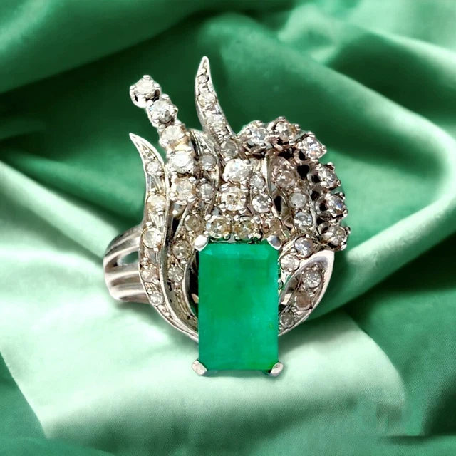 BAGUE ANCIENNE 1930 40 En Platine Avec Diamants Et emeraude Dans Son Ecrin EUR 1.700 00 PicClick FR