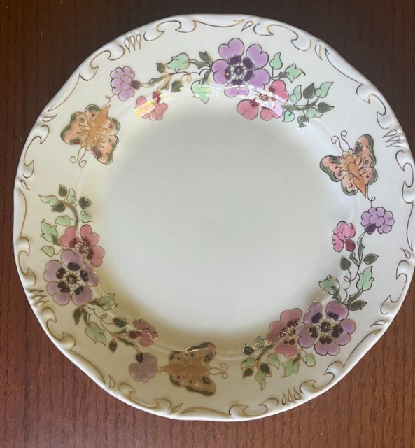 Vtg Zsolnay Hungary Hand-Painted 7-1/2" Plate W/Flowers/Butterflies/Gold Trim
