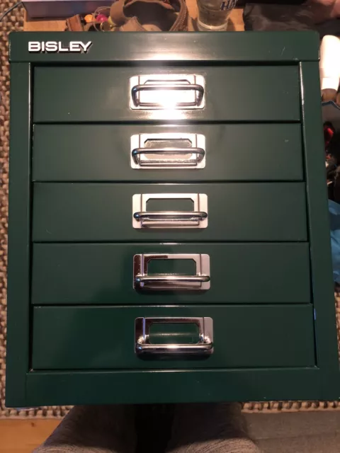 Bisley 5 Drawer Desktop Filing Cabinet Green Office Desk Organiser A4 Document