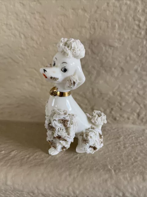 Vintage 60's White with Gold tones Spaghetti Poodle Porcelain Figurine