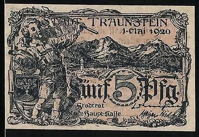 Notgeld Traunstein 1920, 5 Pfennig, Knabe mit Speer und Hut