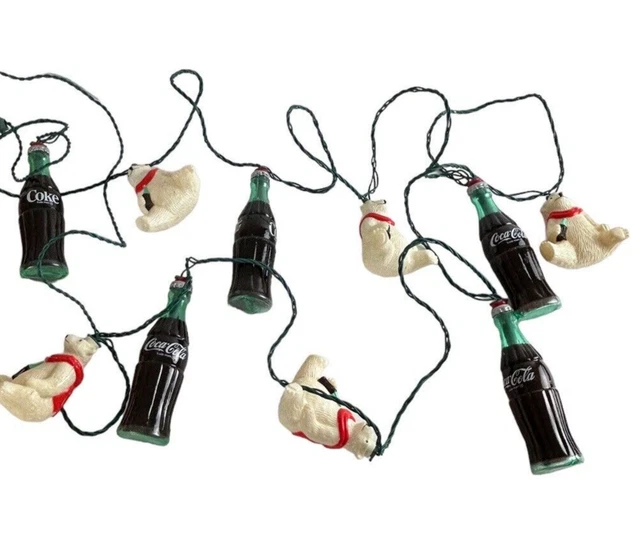 Vintage Coke Christmas Lights 1996 Coca Cola Polar Bear & Bottle Works