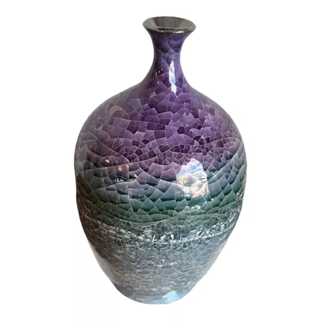 Raku Studio Art Pottery Vase Crackle Glaze Finish Signed