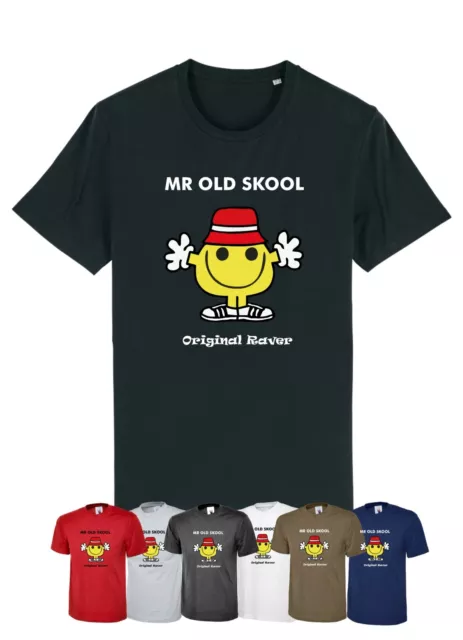 RAVER Mr OLD SKOOL SCHOOL FUNNY T-Shirt Mr Men Rave 90s Dance Music Top