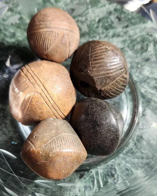 5 Antique/Vintage Old Mali Whorl Spindle Clay Beads