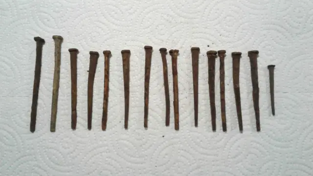 Rusty antique Lot of 15,  1-1/2" to 3" Straight Square Cut Square Head Nails