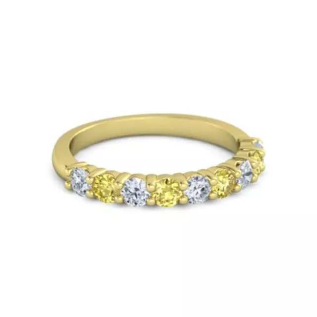 925 Silver Round 2.5MM White Cz Yellow Tourmaline Eternity Yellow Plated Ring