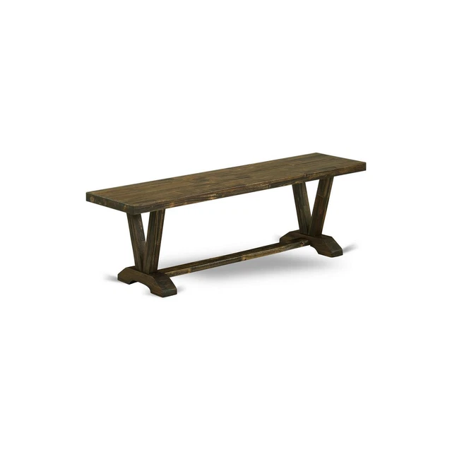 East West Furniture V-Style Wood Bench With Distressed Jacobean Finish VB776