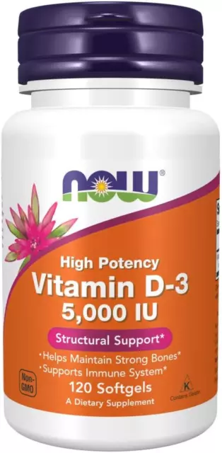 Suplementos Vitamina D-3 5.000 UI, Alta Potencia, Soporte Estructural 120 Cápsulas Blandas