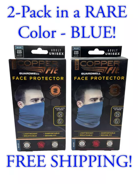 NEW 2 PACK Copper Fit Guardwell Face Protector Mask Gaiter Adult - Blue