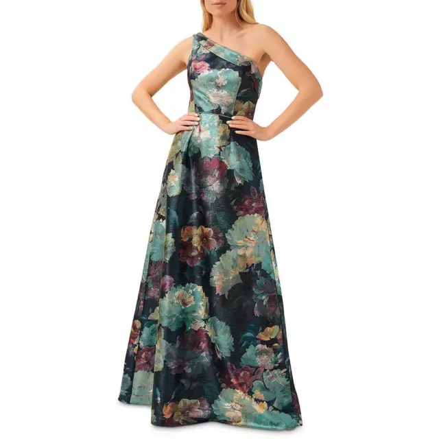 Aidan Mattox Womens Metallic Floral One Shoulder Evening Dress Gown BHFO 3633