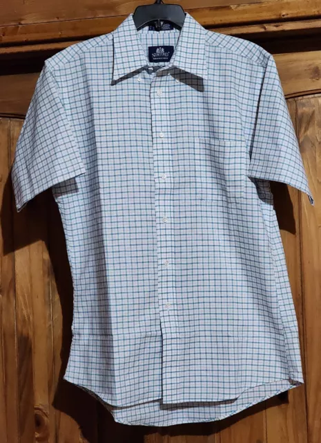 Stafford Mens 16 Shirt Short Sleeve 60% Cotton 40% Poly Blue White NWOT