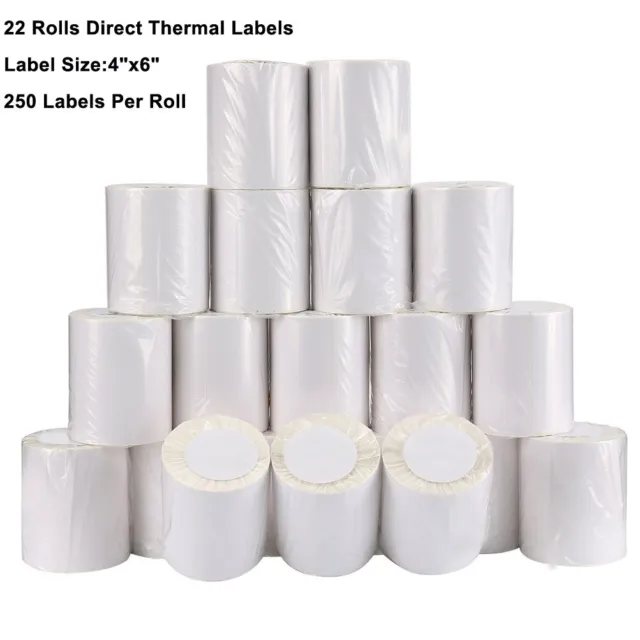 22 Rolls 4x6 Direct Thermal Mailing Labels 250/Roll For Zebra Eltron 2844 ZP-450