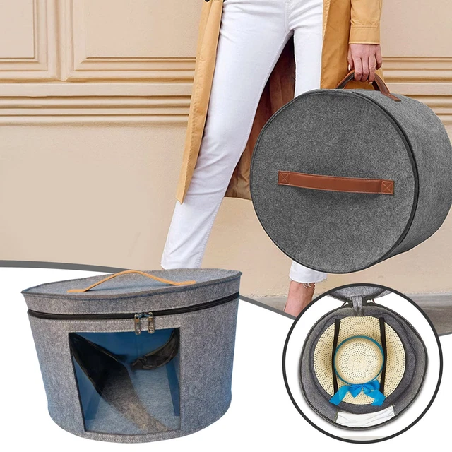 Portable Hat Storage Box For Travel  Round Bucket Hat Organizer With Handle