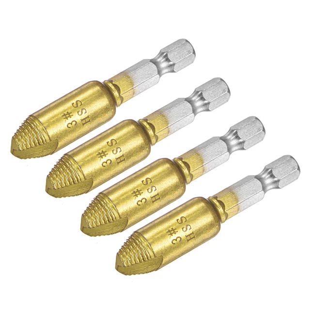 #3 1/4" Hex Shank Titanium Coated High Speed Steel Damaged Screw Extractor 4pcs