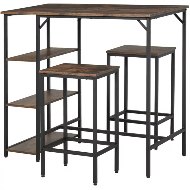 HOMCOM Industrial Bar Height Dining Table Set 3 Pieces Bar Set with Shelf