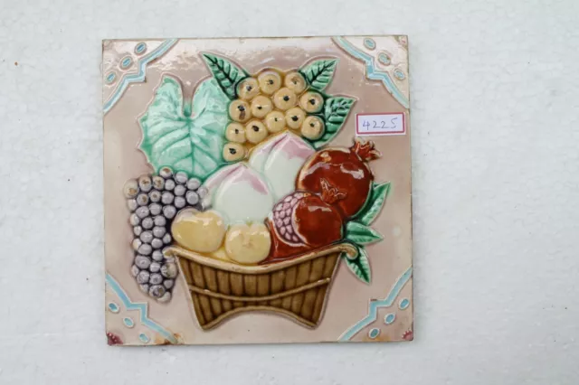 Vintage Art Nouveau Majolica Beautiful & Genuine FRUIT BASKET Tile Japan NH4225