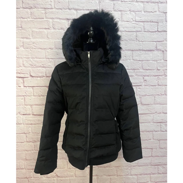 UGG Women's Black Faux Fur Hooded Coat Size L EUC 1096629