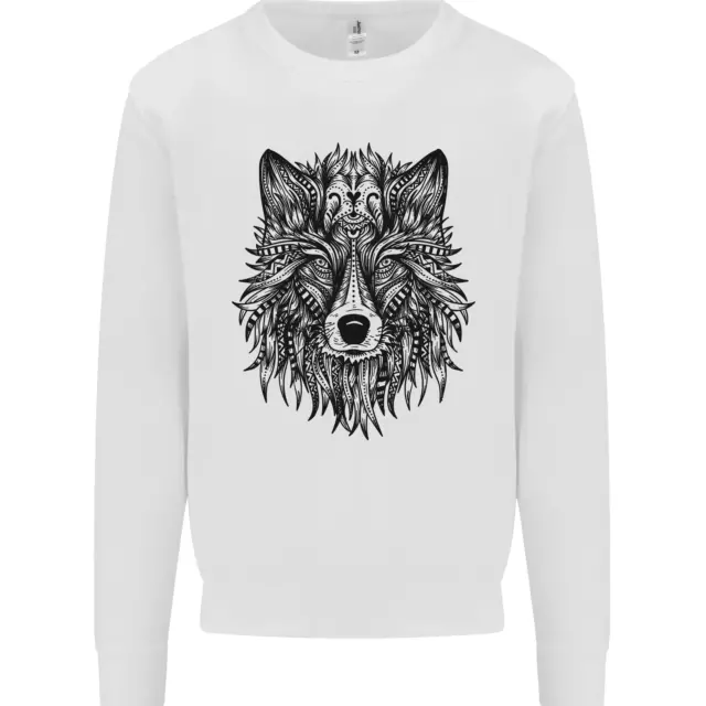 Mandala Tribal Wolf Tattoo Kids Sweatshirt Jumper