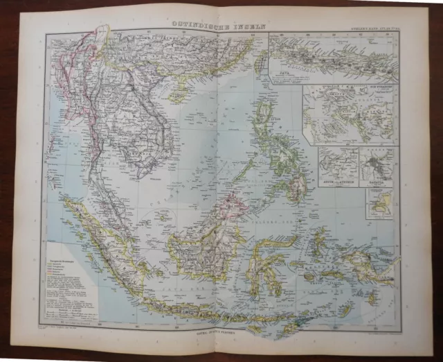 Southeast Asia Philippines Indonesia Malaysia Java 1890 Berghaus detailed map