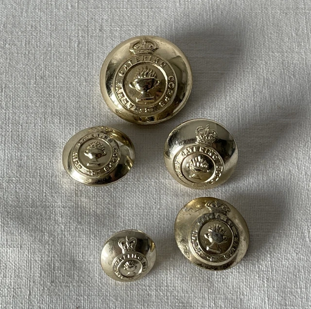 5 MIXED VINTAGE Staybrite ROYAL CATERING CORPS Brass Military Buttons