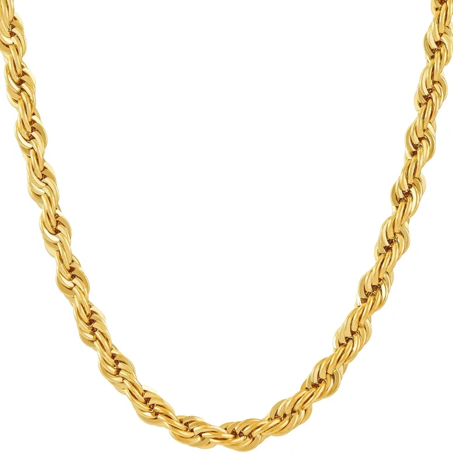 6mm Rope Chain Necklace for Women and Men 24k Real Gold Plated