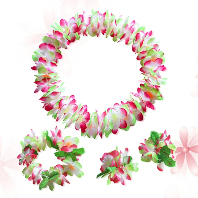 4 Pcs Colliers De Fleurs Luau Fête Tropicale Leis Vêtements Station Balnéaire