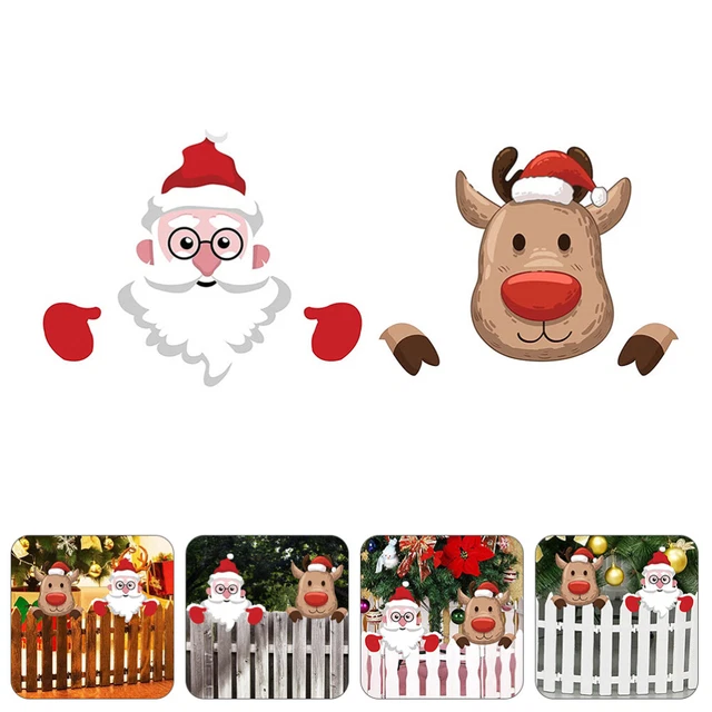 Outdoor Sign Santa Claus Reindeer Fence Peeker Yard Insert Elk Elder