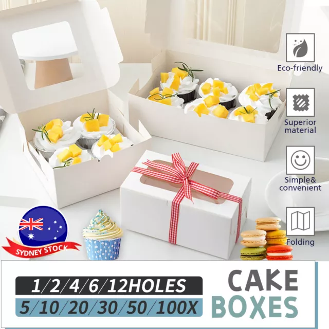 Cupcake Box 1 hole 2 4 6 8 12 holes Window Face Cake Party Favour Wedding Boxes