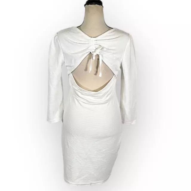 Betsey Johnson ​Ribbed Knit Ruched Cutout Bodycon Dress Women's Med White 3