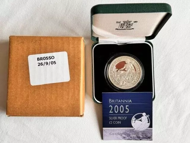 2005 Britannia Seated 1 Ounce .999 Silver PROOF £2 Crown Coin Royal Mint Cased