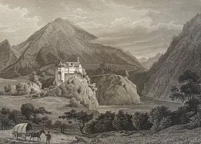 Schloß Rhäzüns Kanton Graubünden Schweiz Rhein Gravur Von 1863