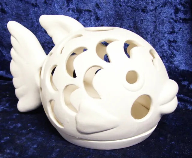 Ready to Paint Ceramic Patio Lantern Fish T-light or candle holder