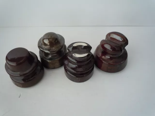 4  - Vintage Brown Ceramic Porcelain Insulators Pinco, Westinghouse 10, Pp, B