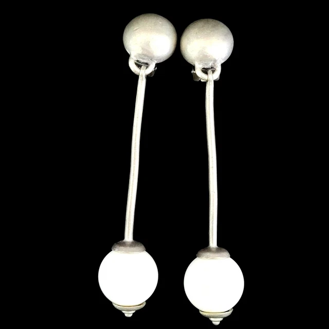 Ben-Amun Vintage Silver Tone Clip On Dangle Drop Earrings