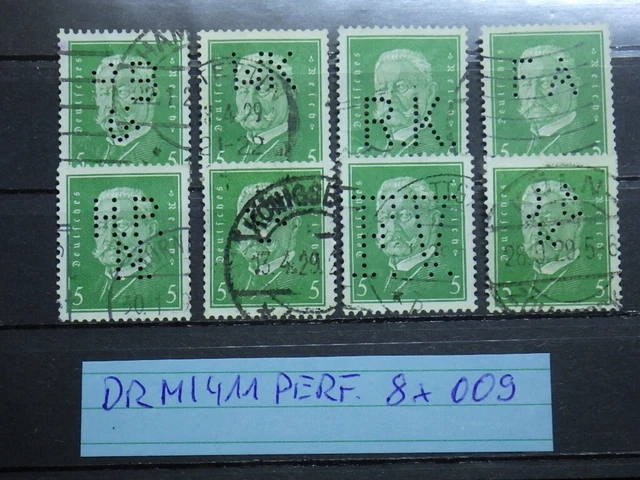 Deutsches Reich 8 x MI. 411 Perfin Perfins Firmenlochung Lot gestempelt 009