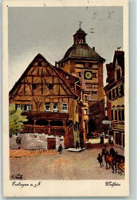 10441938 - 7300 Esslingen Wolfstor Pferdewagen sign. 1913